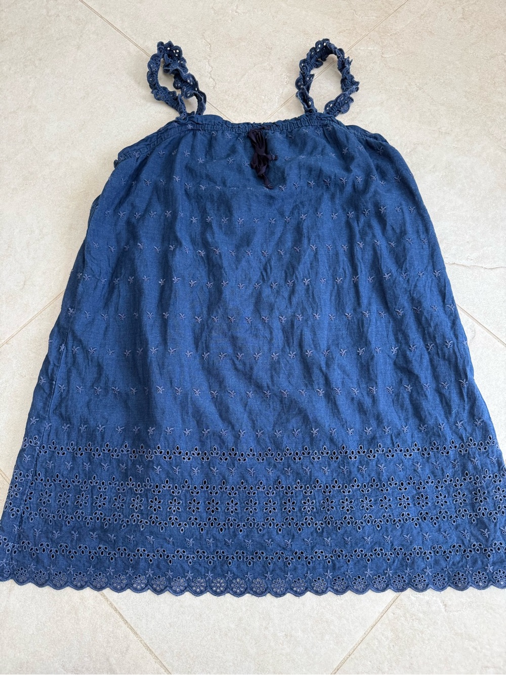 Women’s Navy Eyelet Midi Sundress - Petite Strap Detail - Picture 2 of 5